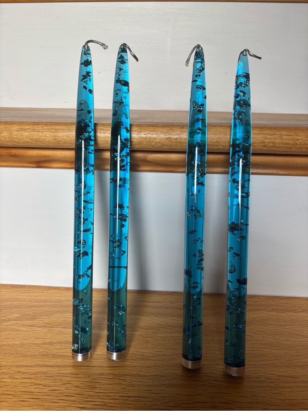 Blue Decorative candles- Set of 4 with silver flecks